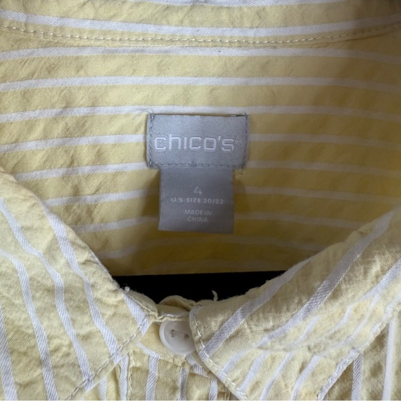 Chico's Light Yellow Striped Button Down Shirt, Tunic Shirt Size:4 USA 20/22 - Picture 7 of 13